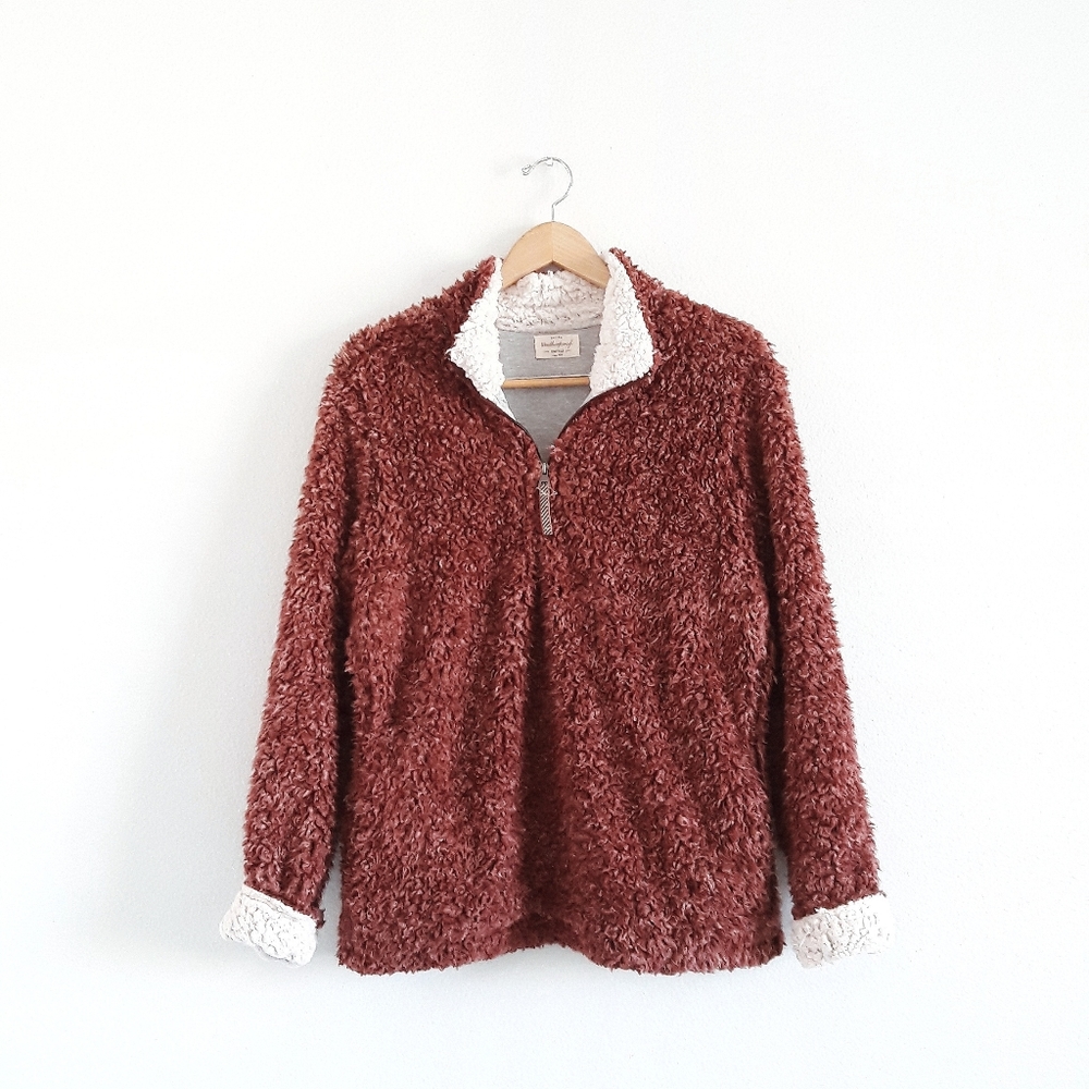 Weatherproof Red Sherpa Fleece Pullover Sweater